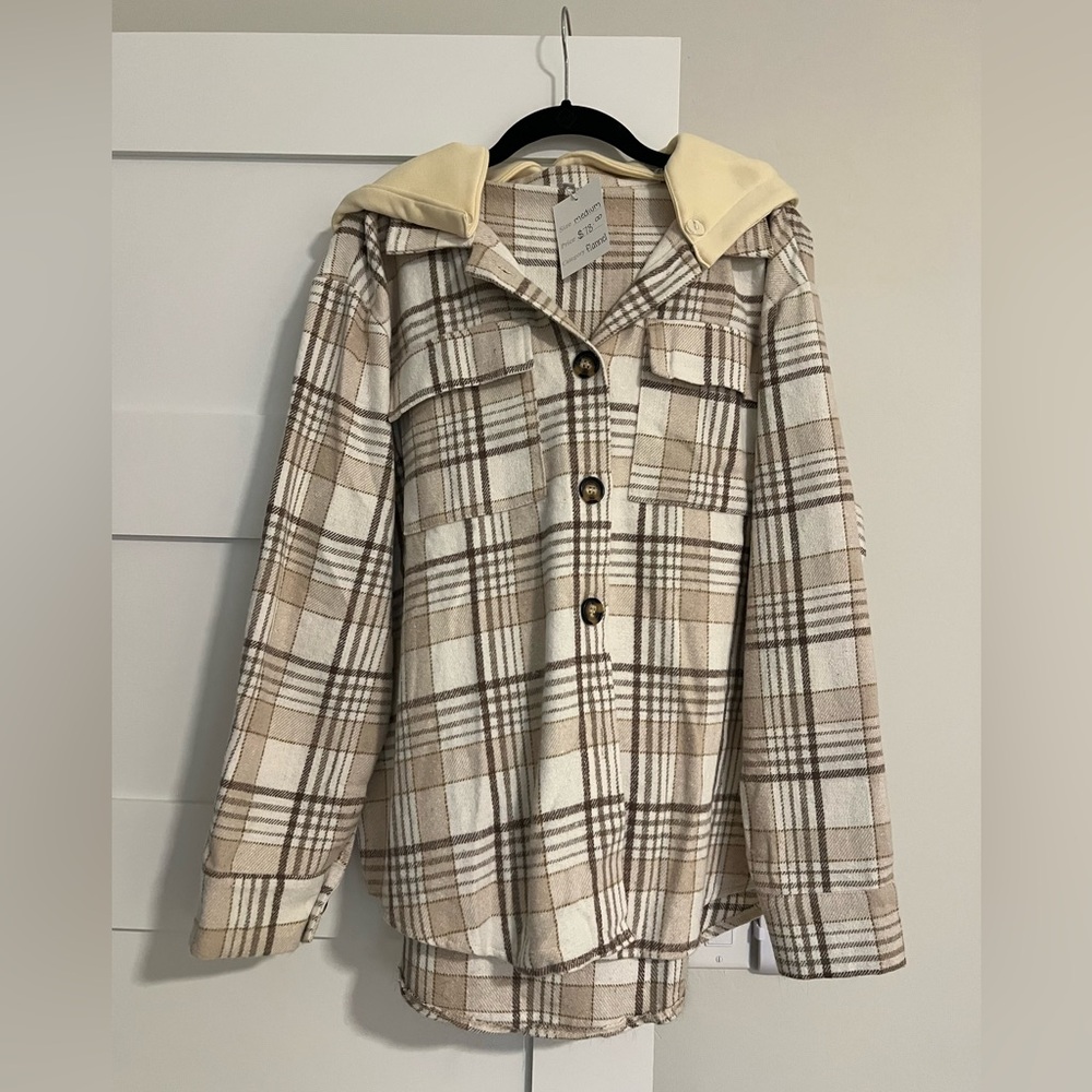 Plaid Button-Up Jacket with Hood
